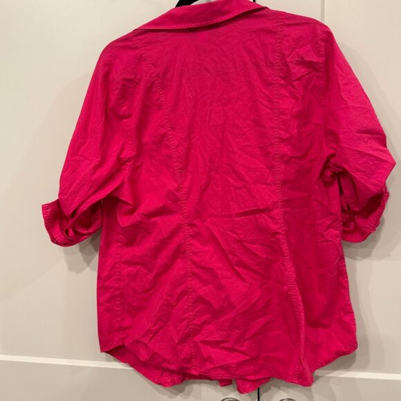 Lane Bryant Hot Pink Button Front Roll Tab Sleeve Shirt Women’s 18/20 Cotton - Picture 3 of 3